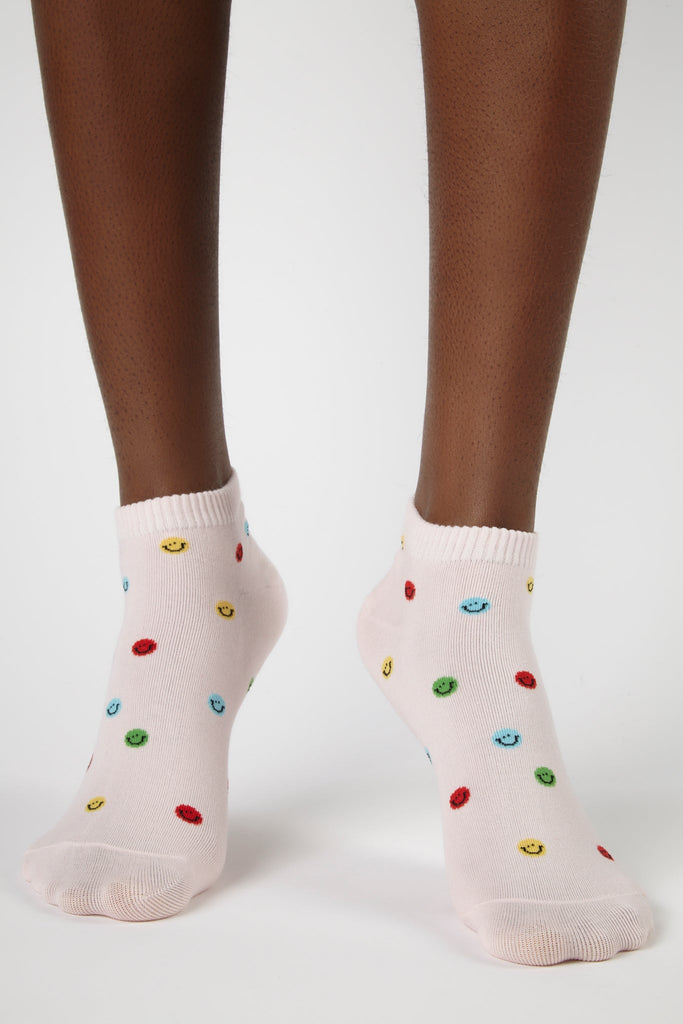 Pink tiny smiley face ankle socks_4