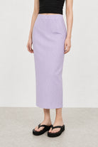 Purple gingham slit back pencil skirt_1