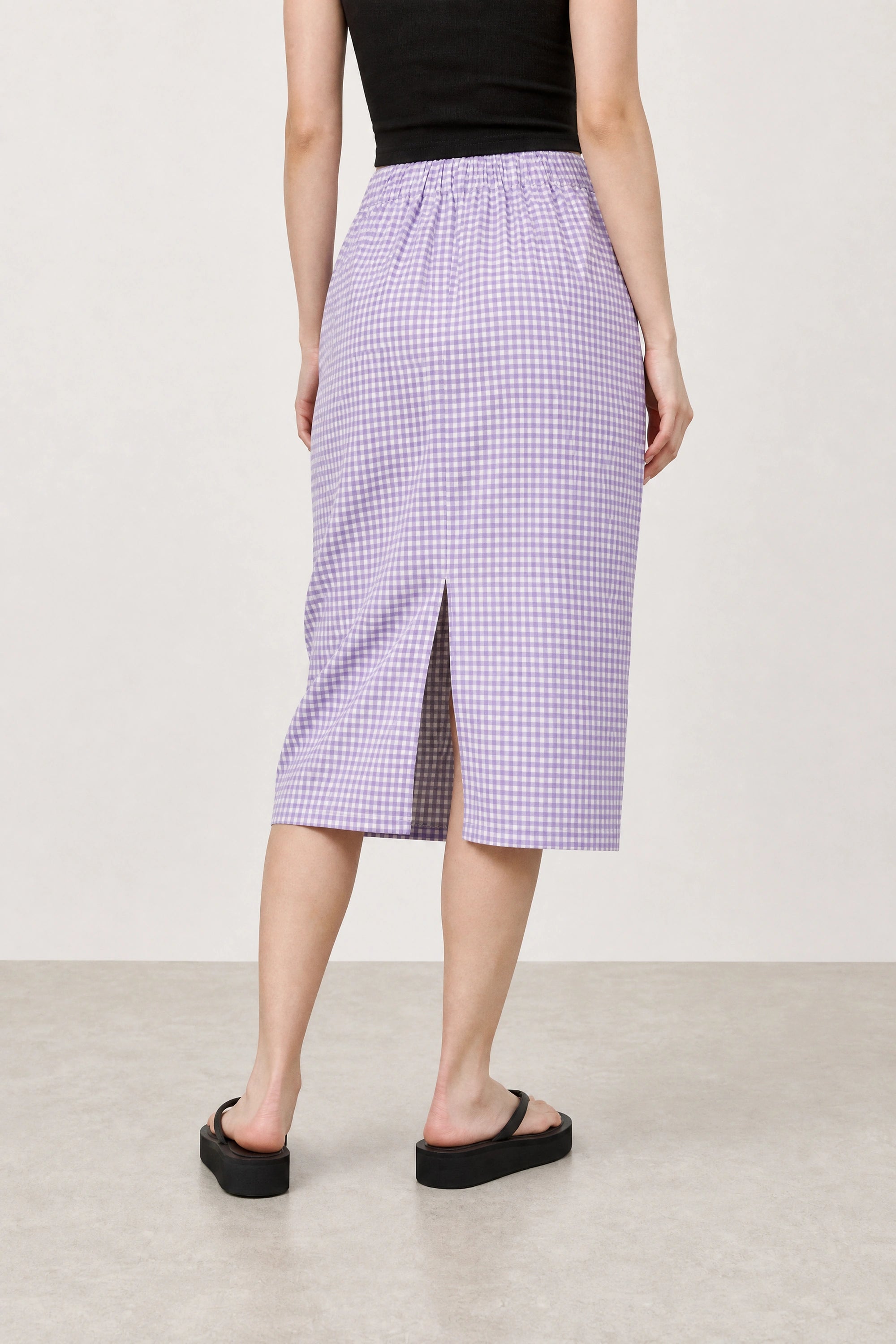 Purple gingham slit back pencil skirt_2