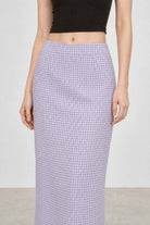 Purple gingham slit back pencil skirt_4