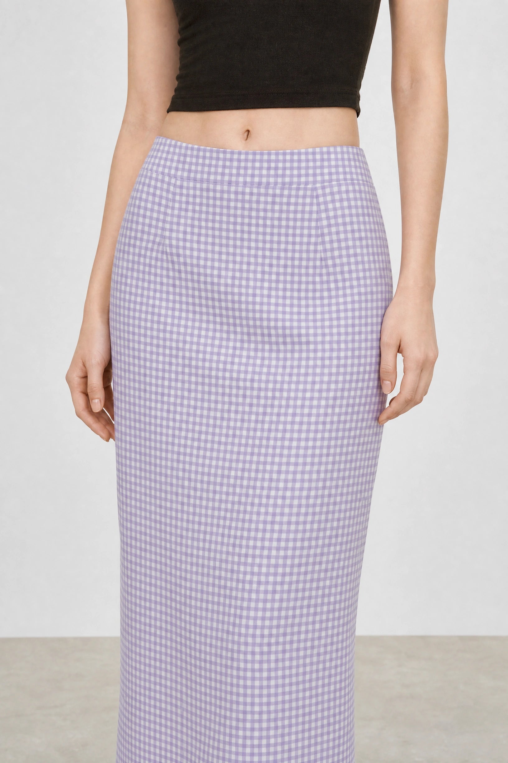 Purple gingham slit back pencil skirt_4