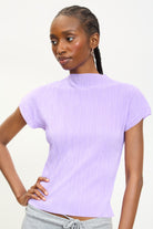 Purple pleat ribbed short sleeved top_1