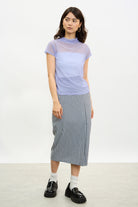 Purple polka dot sheer short sleeve top_5