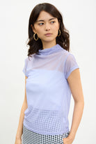 Purple polka dot sheer short sleeve top_1