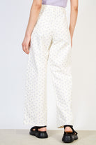 Purple ribbon bow print double button jeans_2