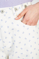 Purple ribbon bow print double button jeans_4