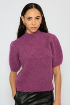Purple wool blend puff sleeve knit top_1