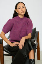 Purple wool blend puff sleeve knit top_4