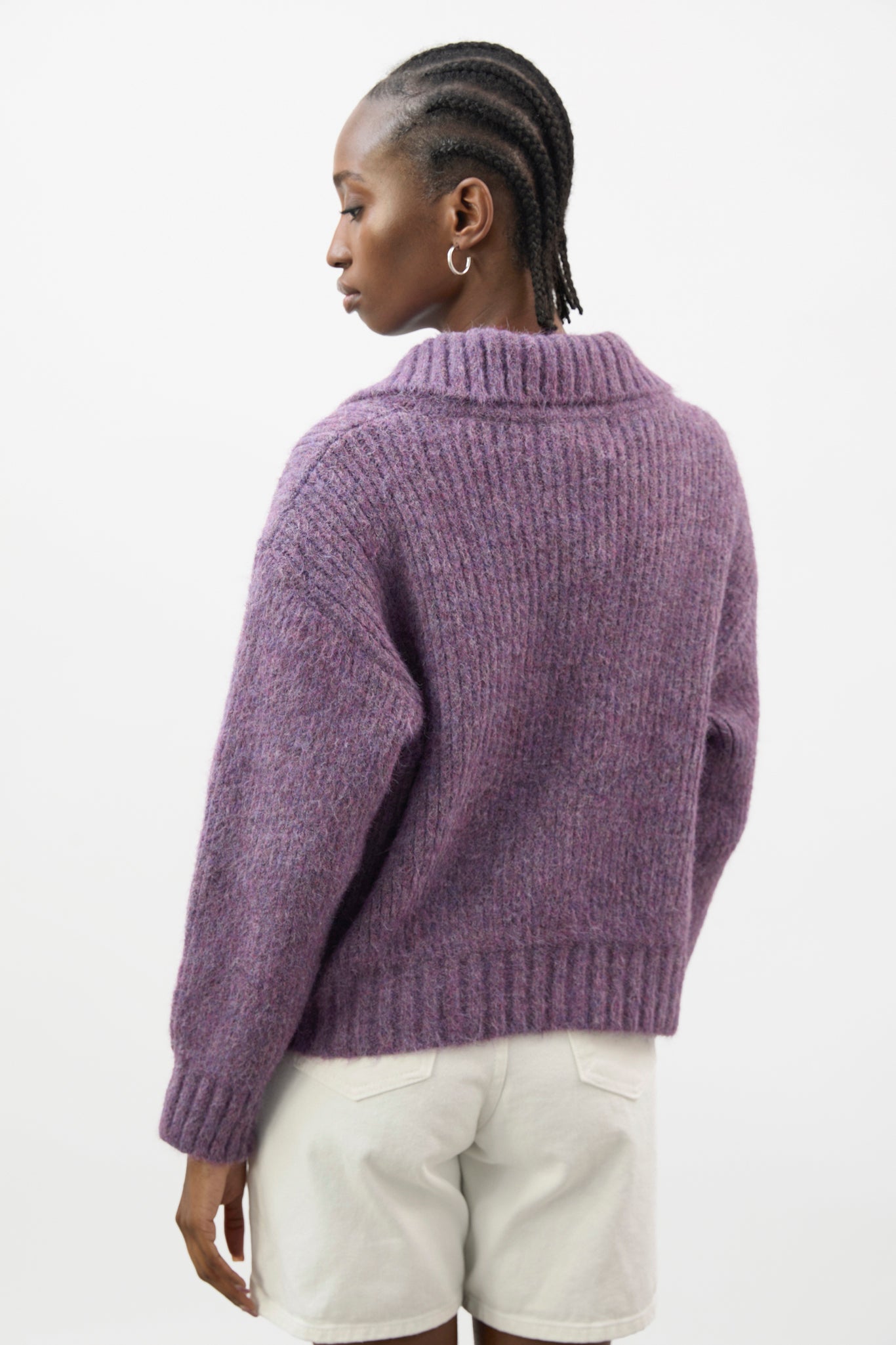 Purple wool blend ribbed zip up cardigan_2