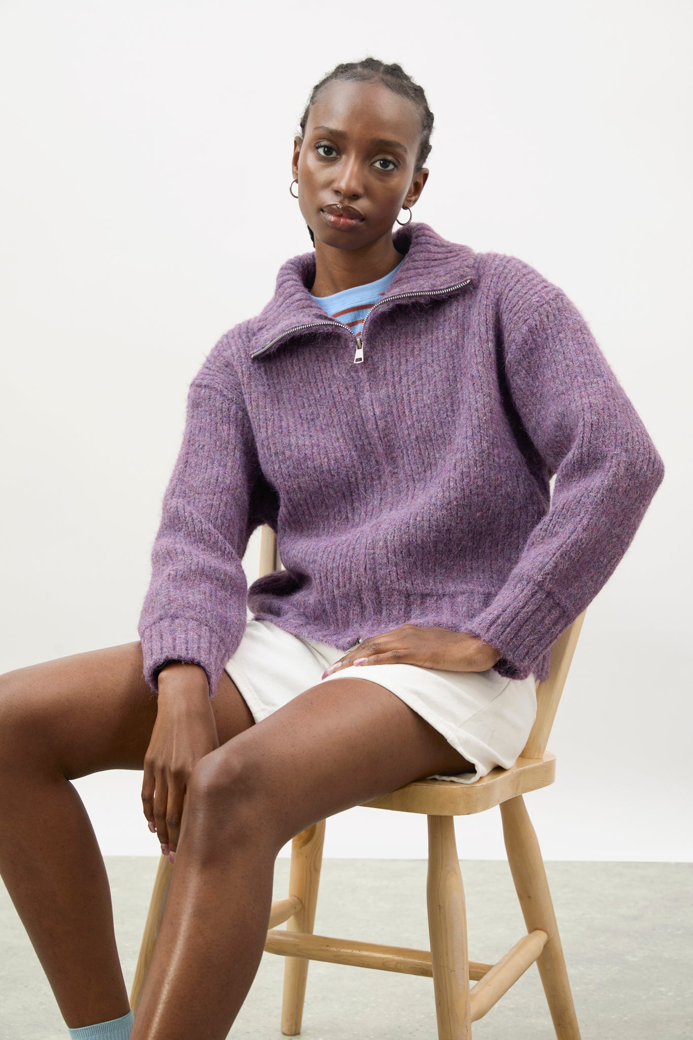 Purple wool blend ribbed zip up cardigan_5