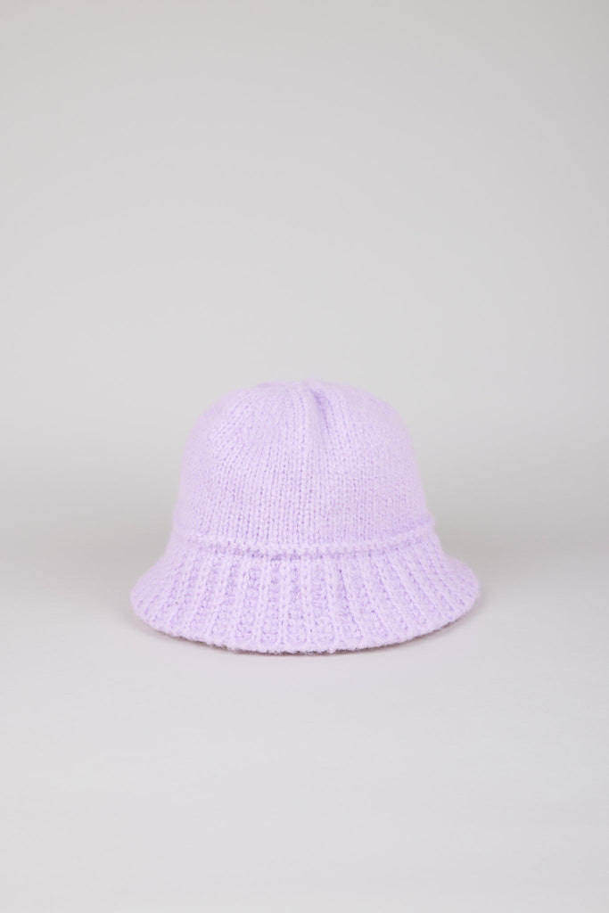 Purple knit ribbed trim bucket hat_1