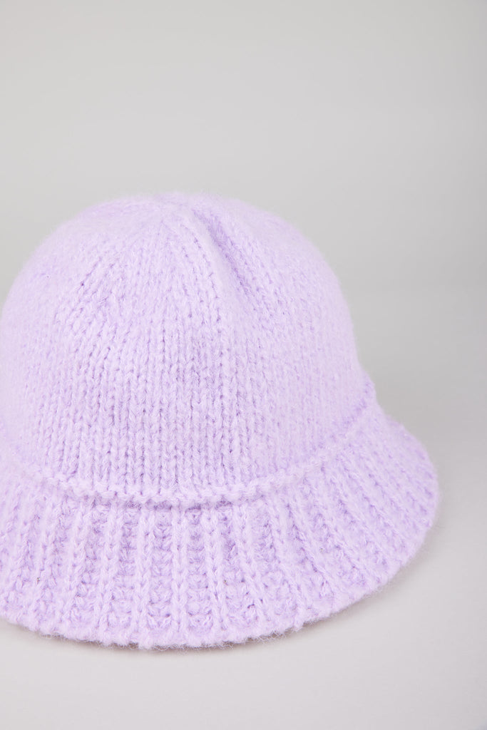 Purple knit ribbed trim bucket hat_2