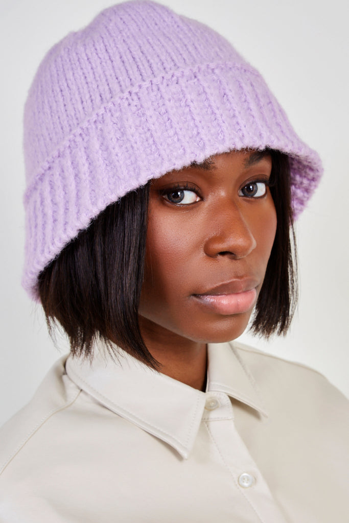 Purple knit ribbed trim bucket hat_3