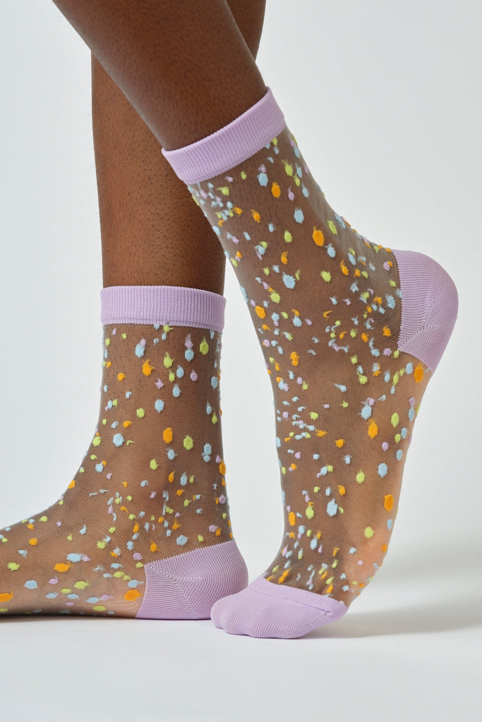 Purple sheer multicolour dot socks_1