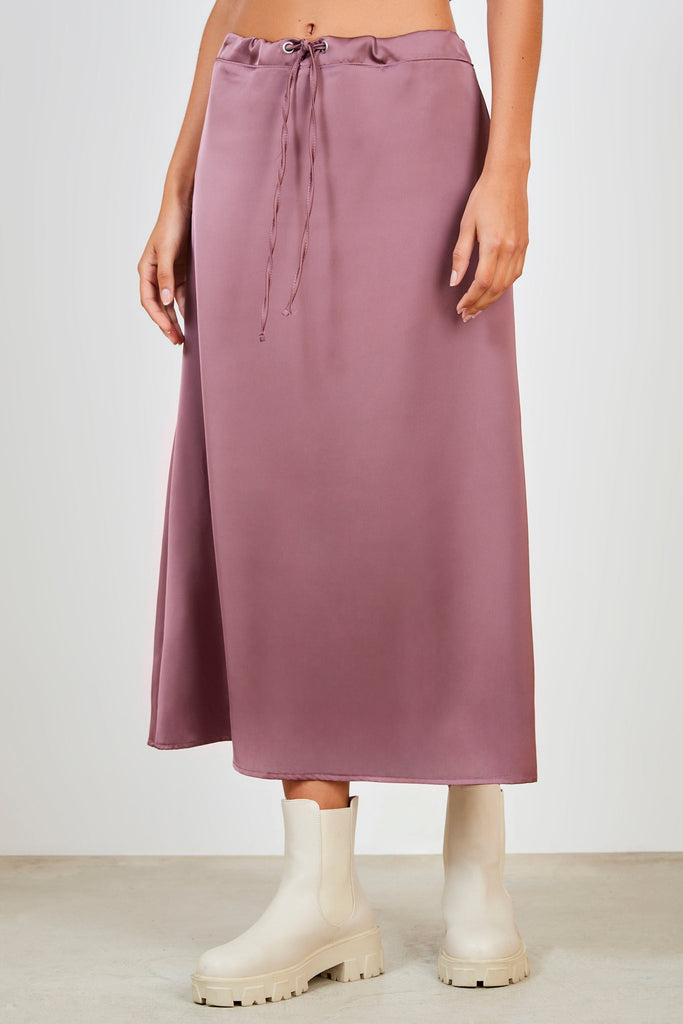 Purple silky tie waist skirt_1