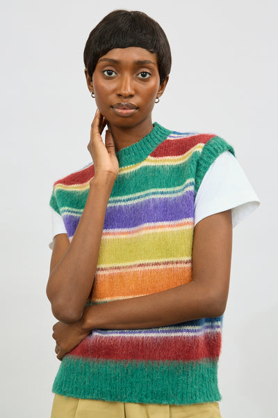 Rainbow block striped wool blend sweater vest | Glassworks London
