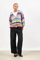Rainbow striped wool blend pearl button cardigan_4