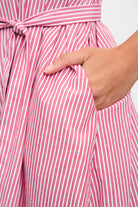 Red and ivory striped square neck dress_4