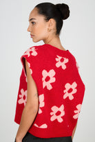 Red and pink graphic floral wool alpaca blend sweater vest_2