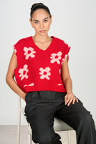 Red and pink graphic floral wool alpaca blend sweater vest_5