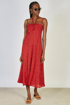 Red and white floral print pull bodice maxi dress_1
