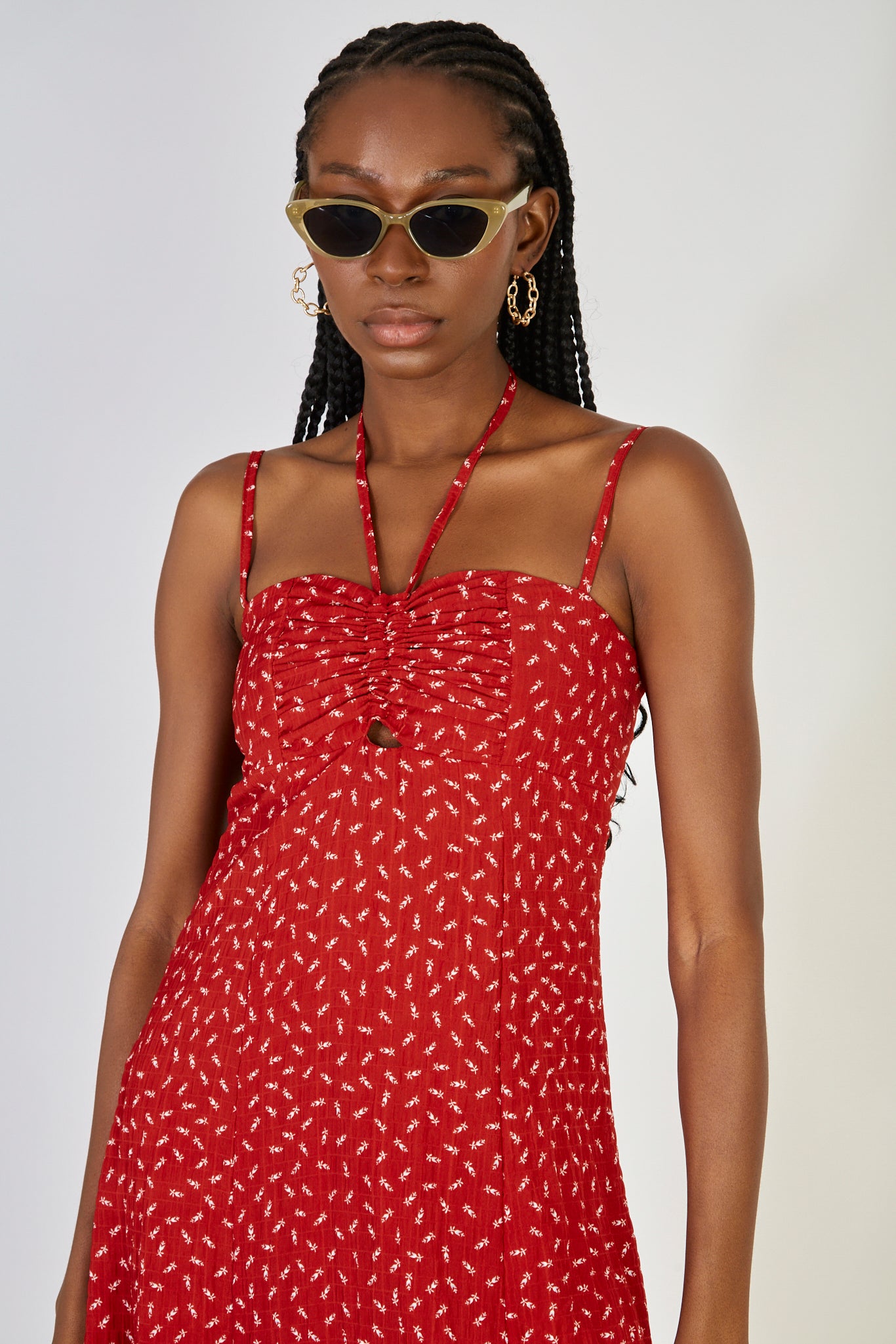 Red and white floral print pull bodice maxi dress_2