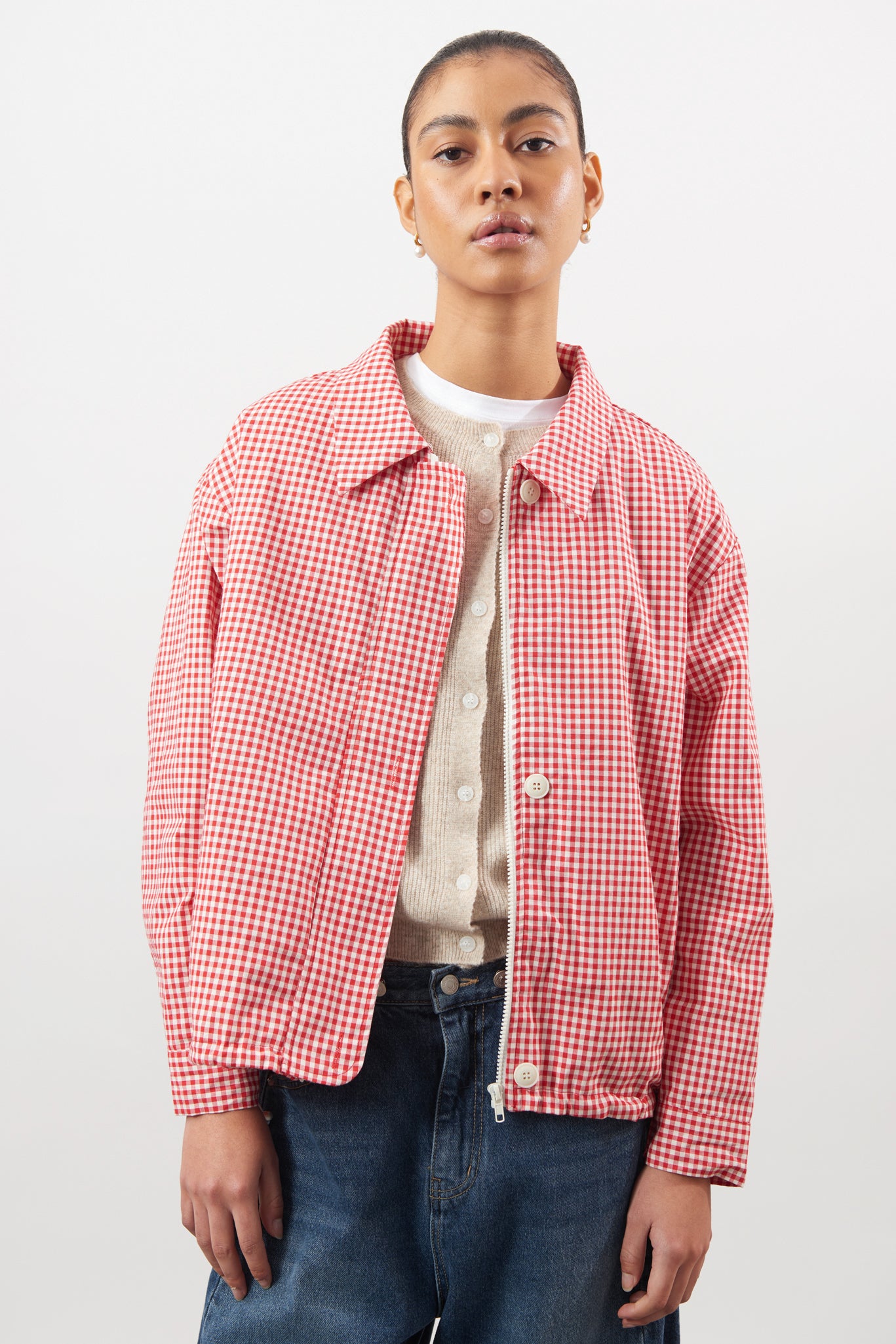 Red and white gingham collared jacket_2