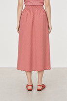 Red and white gingham lettuce trim pencil skirt_2