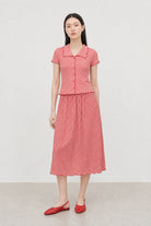 Red and white gingham lettuce trim pencil skirt_3