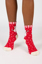 Red and white gingham trim snowman socks_4