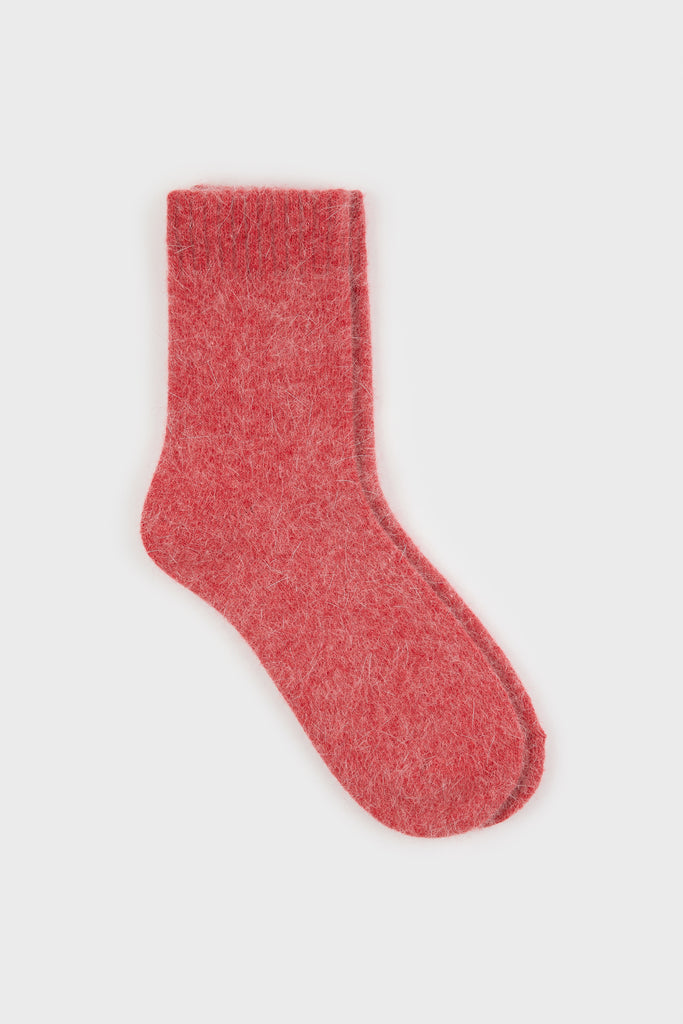Red angora ribbed ankle trim socks_1