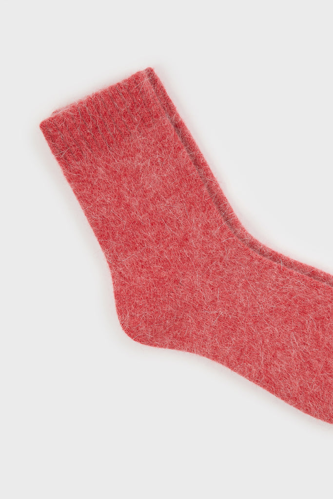Red angora ribbed ankle trim socks_2