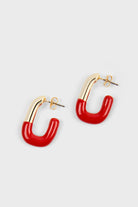 Red enamel dipped gold square large hoop earrings_1
