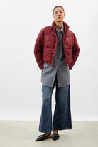 Red funnel neck short puffer coat_5