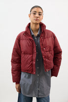 Red funnel neck short puffer coat_2