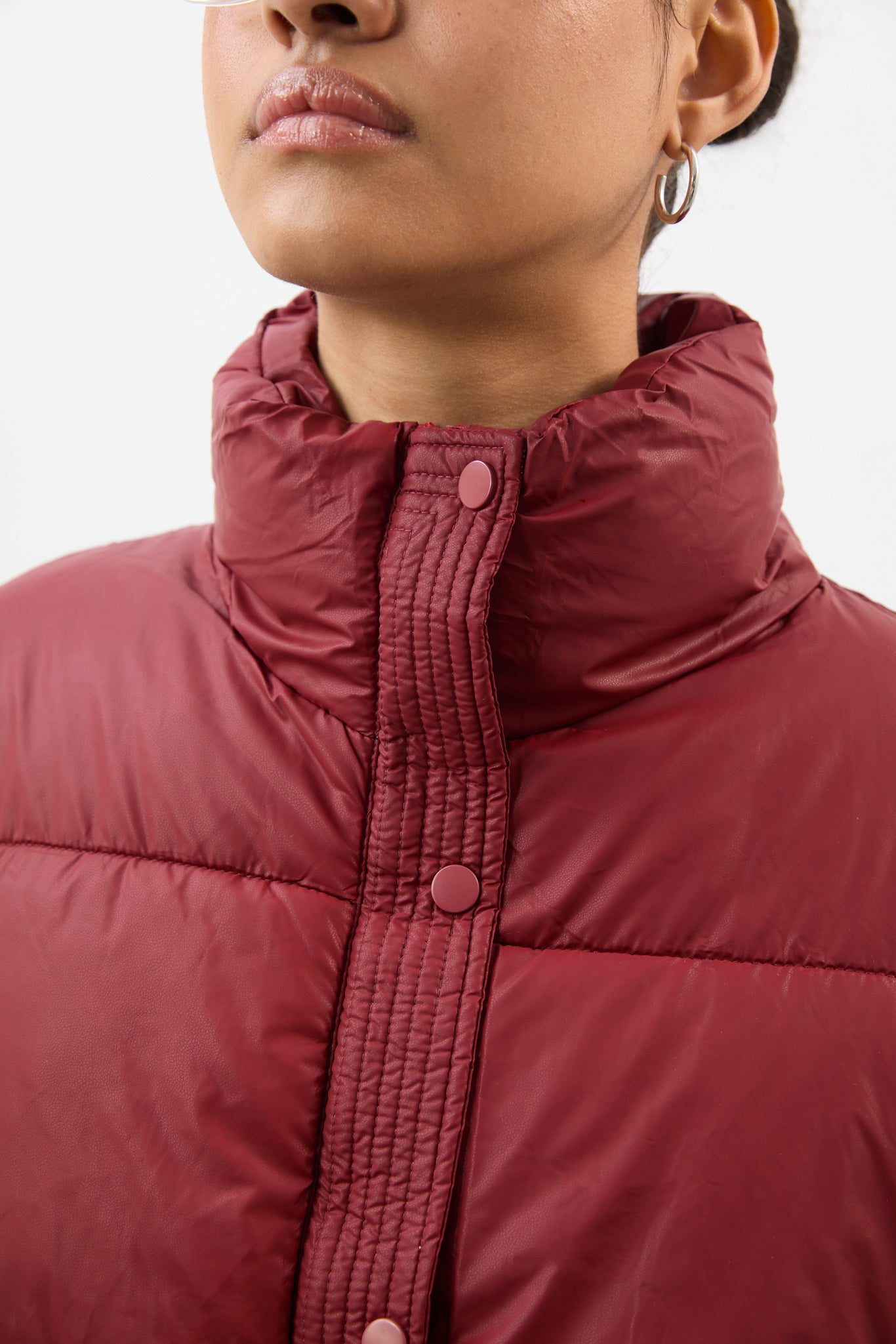 Red funnel neck short puffer coat_4