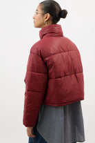 Red funnel neck short puffer coat_3