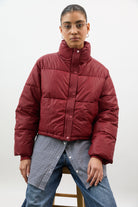 Red funnel neck short puffer coat_6