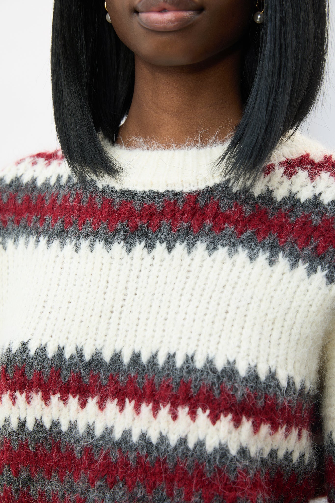 Red ivory and grey wool blend fuzzy striped jumper_3