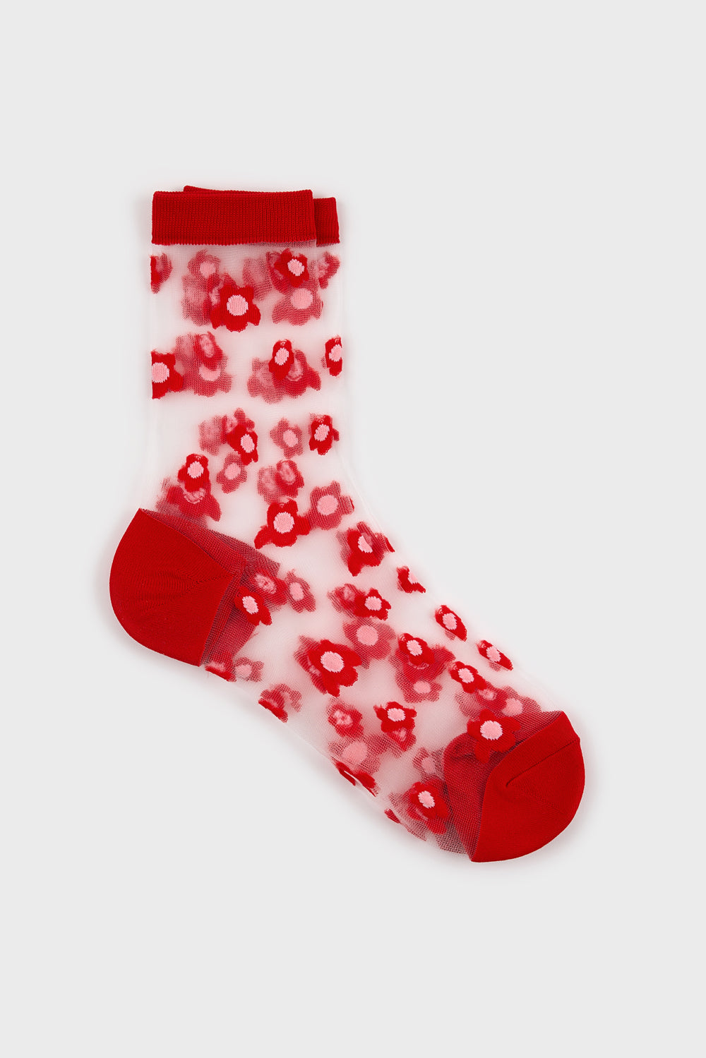 Red mixed flower sheer socks_3