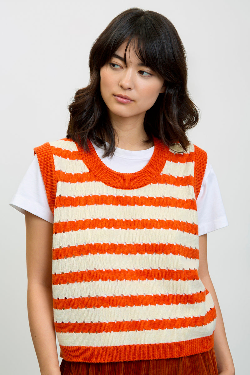 Red orange and white striped sweater vest | Glassworks London