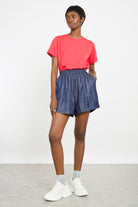 Red pure cotton rolled hem T-shirt_4