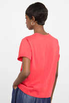 Red pure cotton rolled hem T-shirt_2