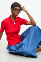 Red ribbed knit short sleeved polo_5