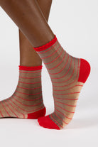 Red sheer horizontal stripe socks_1