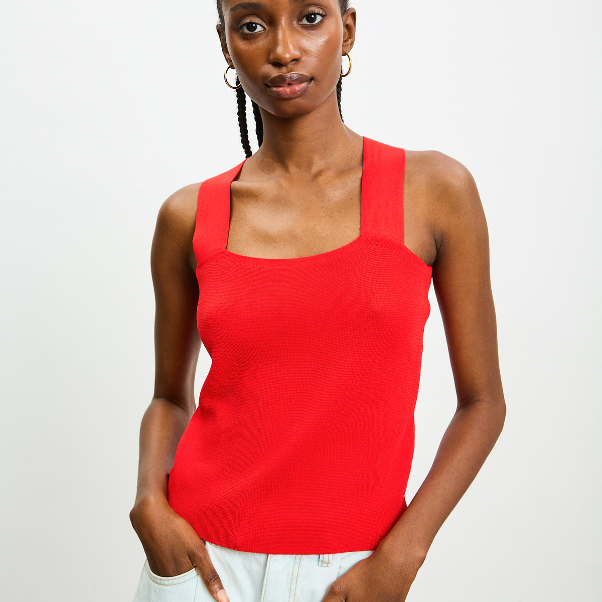 Red wide strap cross back knit tank | Glassworks London