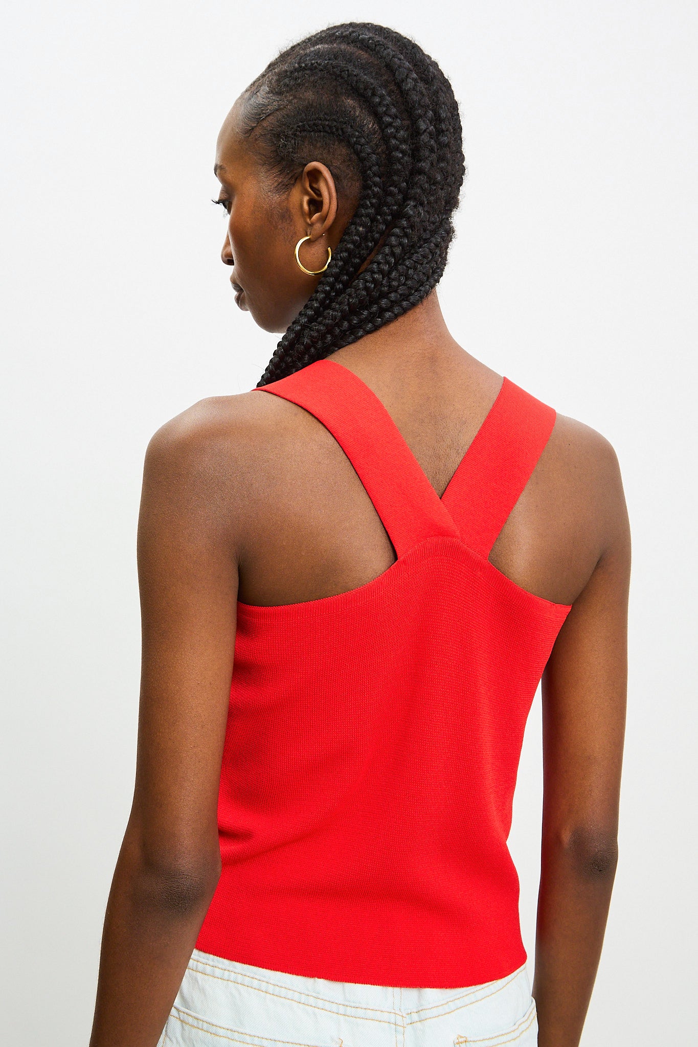 Red wide strap cross back knit tank_2
