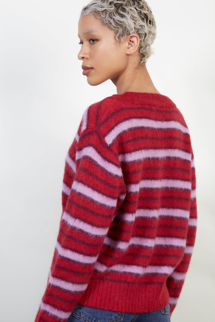 Red and pink striped alpaca wool blend cardigan_3