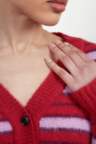 Red and pink striped alpaca wool blend cardigan_5