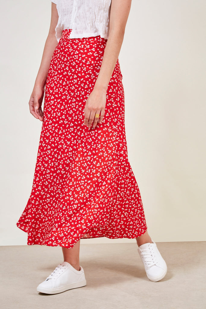Red floral print maxi skirt_1